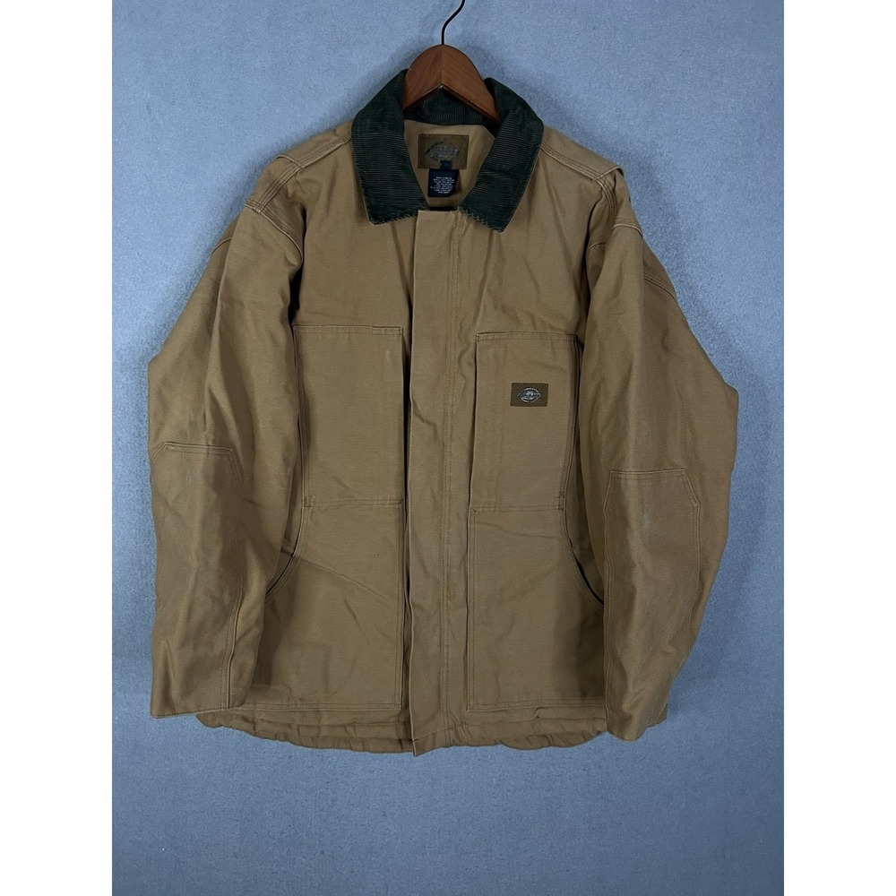 Dickies Detroit Style Canvas Jacket Men's‎ XL Tan Genuine Quilt Lined Zip VTG